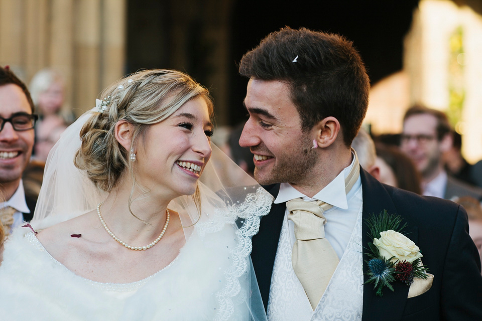 A bride wearing Alan Hannah for her Glouceste Cathedral winter wedding. Photography by Ruth Atkinson. alan hannah wedding dress, gloucester cathedral wedding, ruth atkinson photogarphy, winter wedding