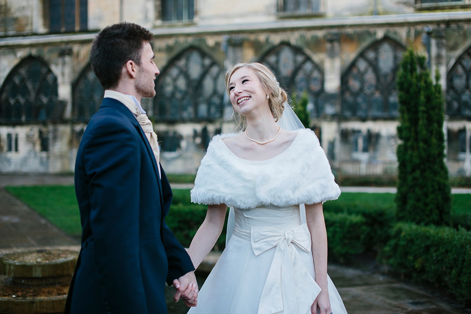 alan hannah wedding dress, gloucester cathedral wedding, ruth atkinson photogarphy, winter wedding