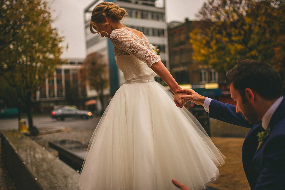 A Candy Anthony Twirly Gown and Gold Sequin Jacket for a ‘First Look’ London Wedding