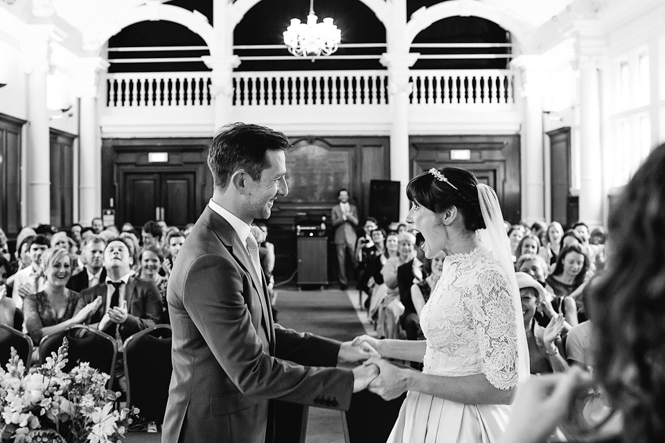 debs ivelja photography, The Old Finsbury Town Hall in Clerkenwell, London, london weddings, 1950s vintage wedding dress