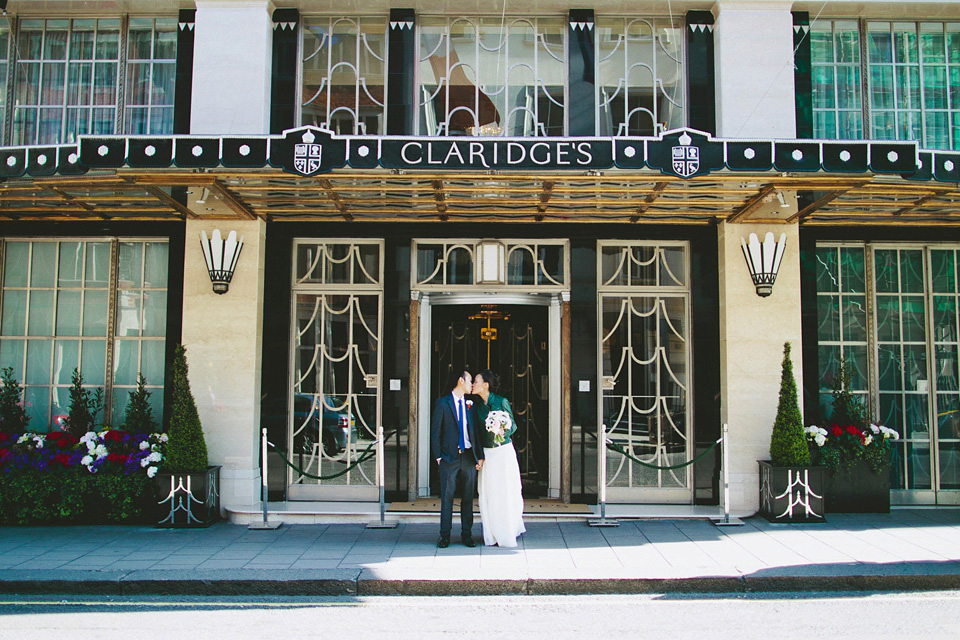 monique lhuillier, claridge's wedding, david jenkins photography, charley beard london bride