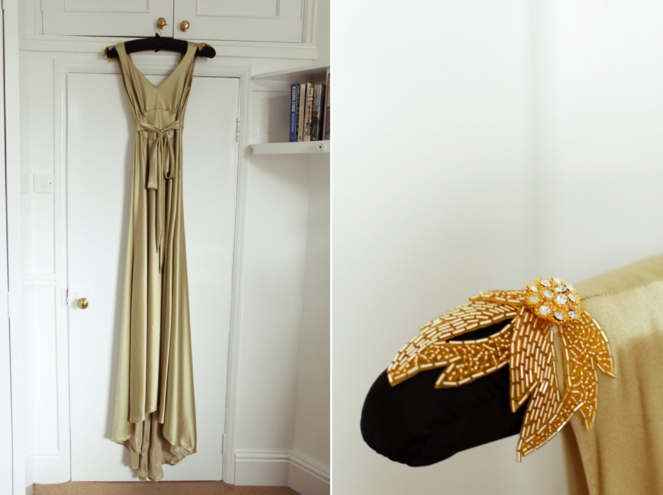 gold wedding dress, kate beaumont wedding dress, walcott hall, milly colley photography