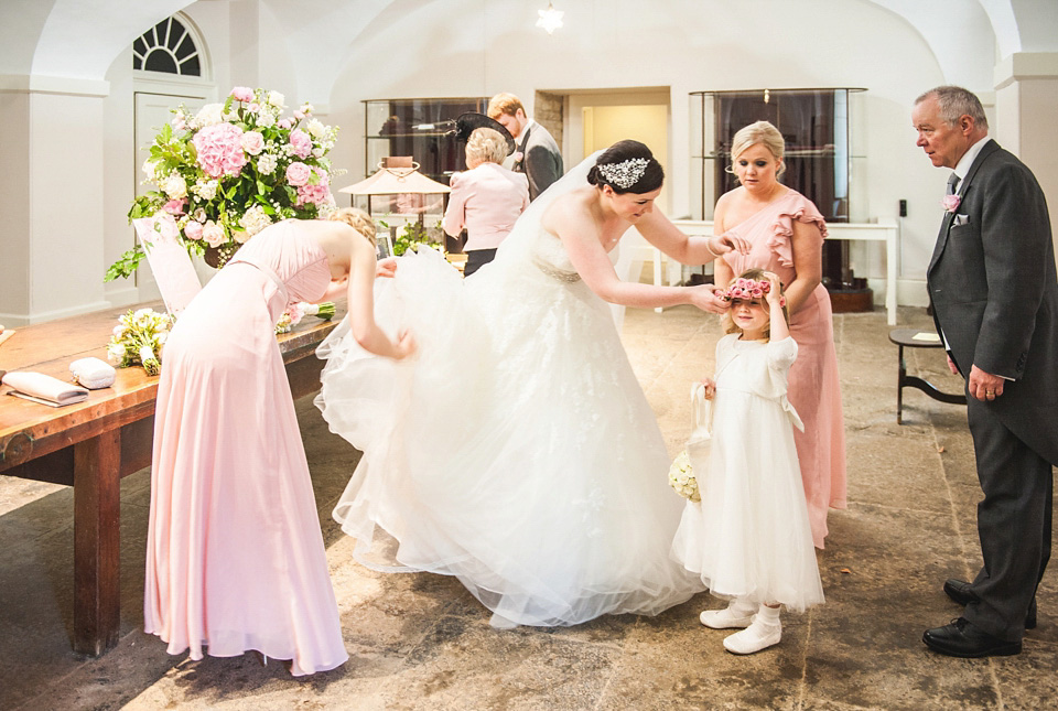 pink wedding, dessy bridesmaids, ragley hall weddings, pronovias