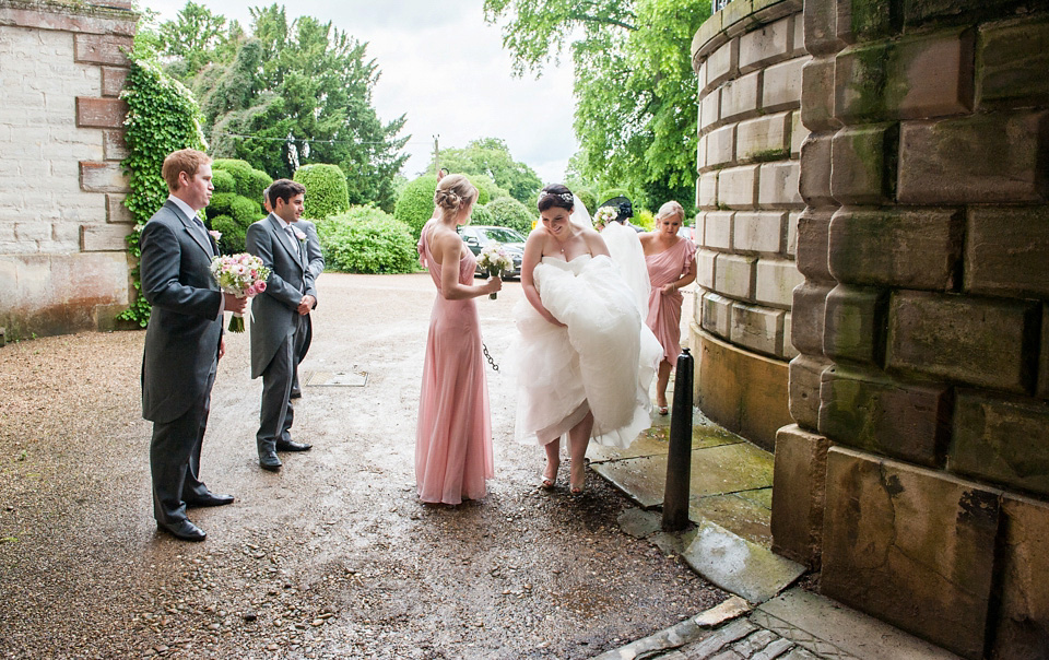 pink wedding, dessy bridesmaids, ragley hall weddings, pronovias