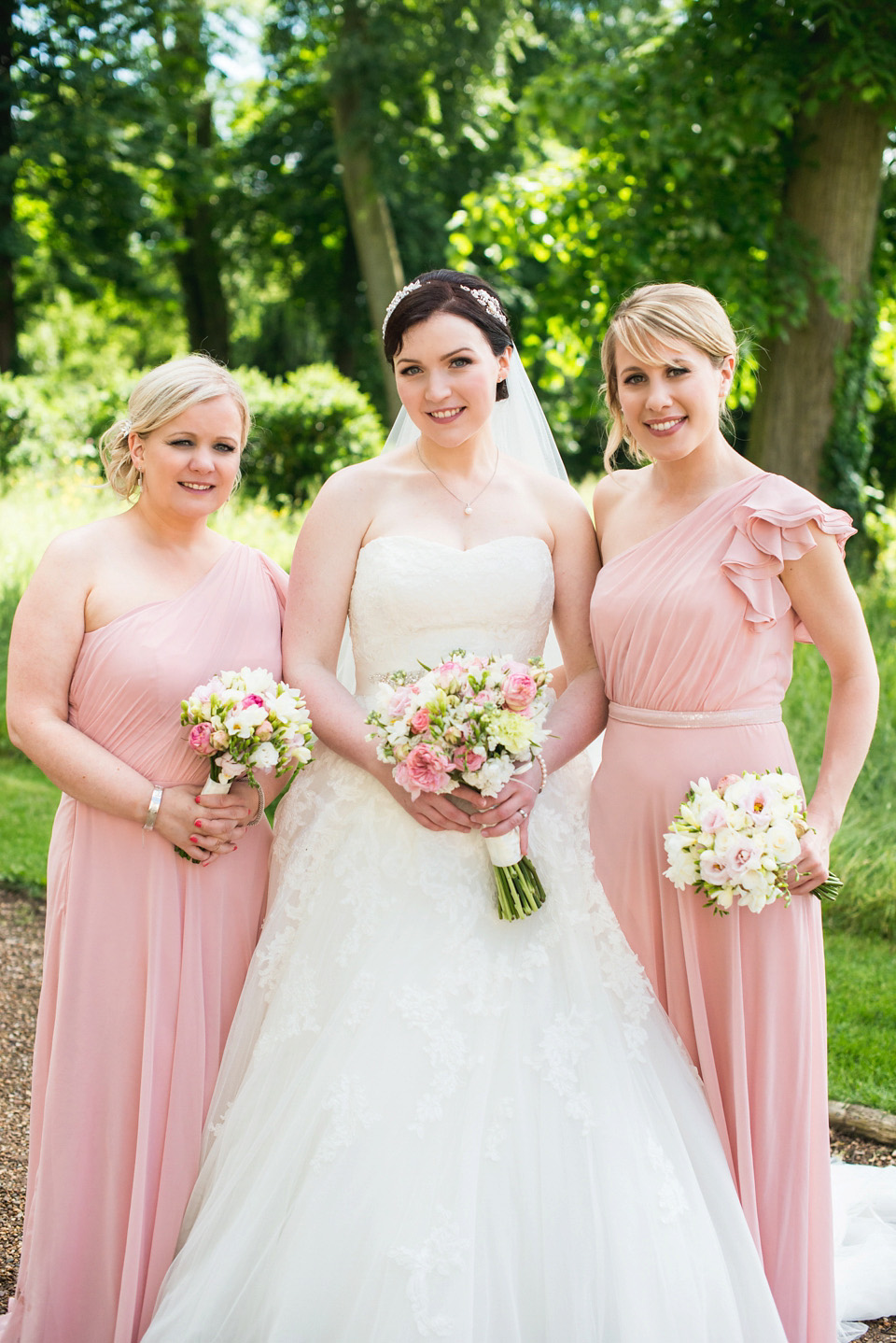 pink wedding, dessy bridesmaids, ragley hall weddings, pronovias