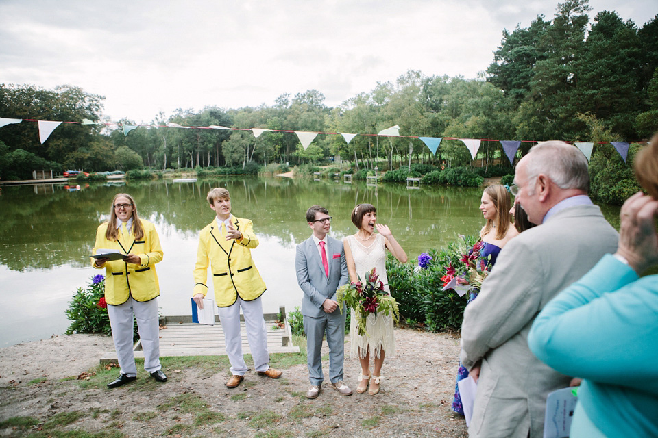 1920s wedding dress, joanna brown photography, lakeside wedding, outdoor weddings, quirky weddings, eccentric weddings