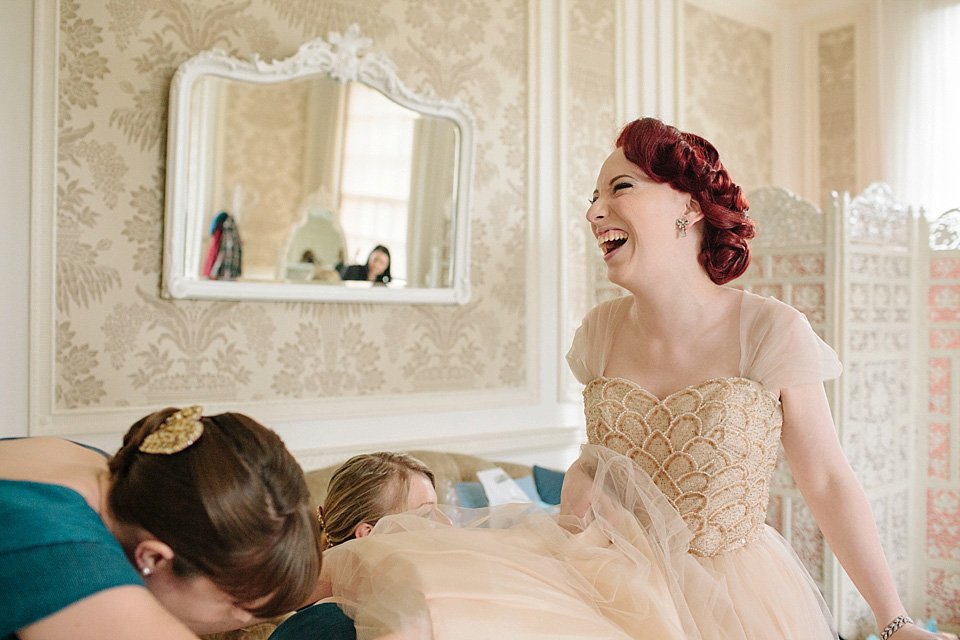 joanna brown photography, gold tulle, 1940s vintage wedding, 1950s vintage wedding, fur coat no knickers