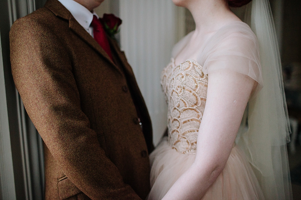 joanna brown photography, gold tulle, 1940s vintage wedding, 1950s vintage wedding, fur coat no knickers