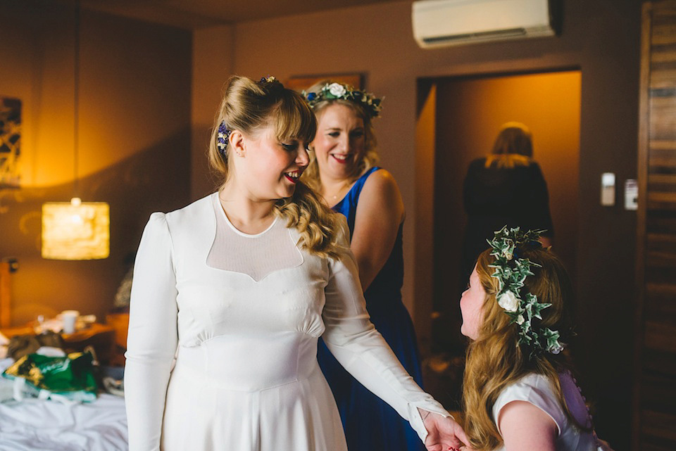 1940s vintage wedding dress, modern vintage wedding, becky ryan photography, victory rolls