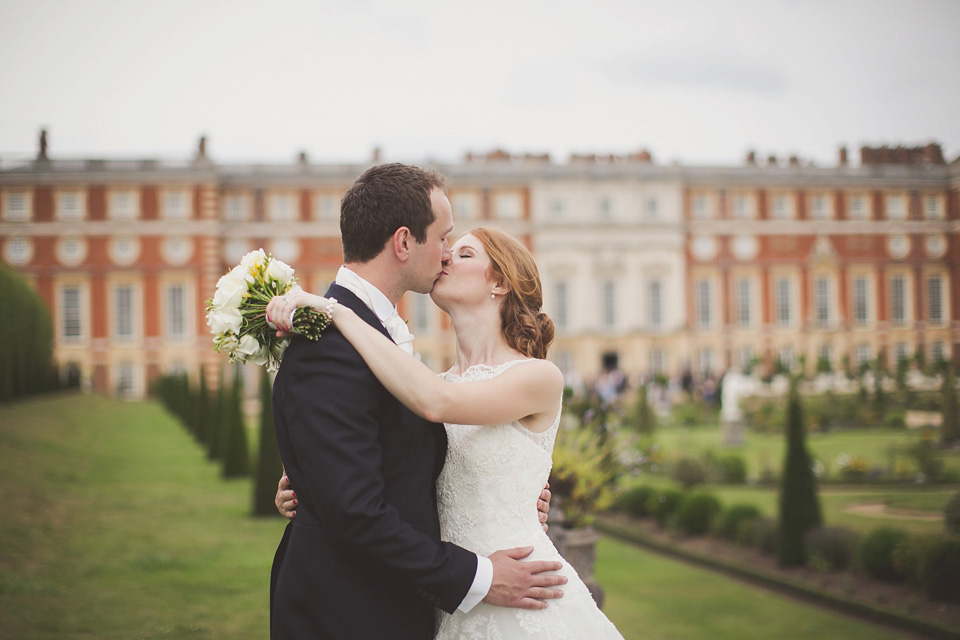 A regally elegant Hampton Court Palace wedding, with a bride wearing Justin Alexander and her bridesmaids in cobalt blue Ghost dresses. Photography by Nick Rose. hampton court palace wedding, justin alexander wedding dress, cobalt blue bridesmaid dresses, regal wedding