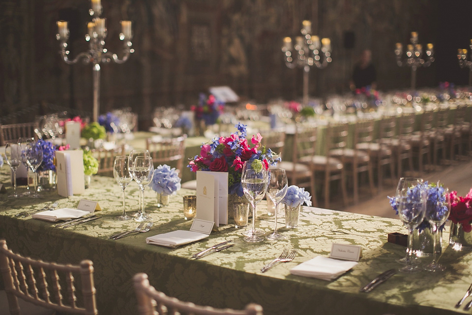 A regally elegant Hampton Court Palace wedding, with a bride wearing Justin Alexander and her bridesmaids in cobalt blue Ghost dresses. Photography by Nick Rose. hampton court palace wedding, justin alexander wedding dress, cobalt blue bridesmaid dresses, regal wedding