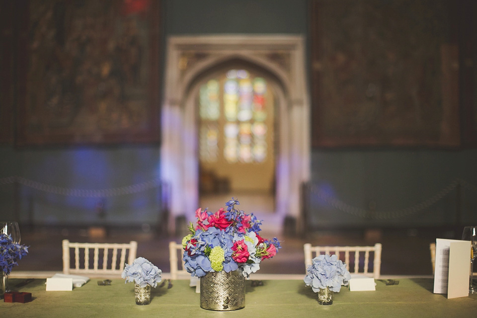 A regally elegant Hampton Court Palace wedding, with a bride wearing Justin Alexander and her bridesmaids in cobalt blue Ghost dresses. Photography by Nick Rose. hampton court palace wedding, justin alexander wedding dress, cobalt blue bridesmaid dresses, regal wedding