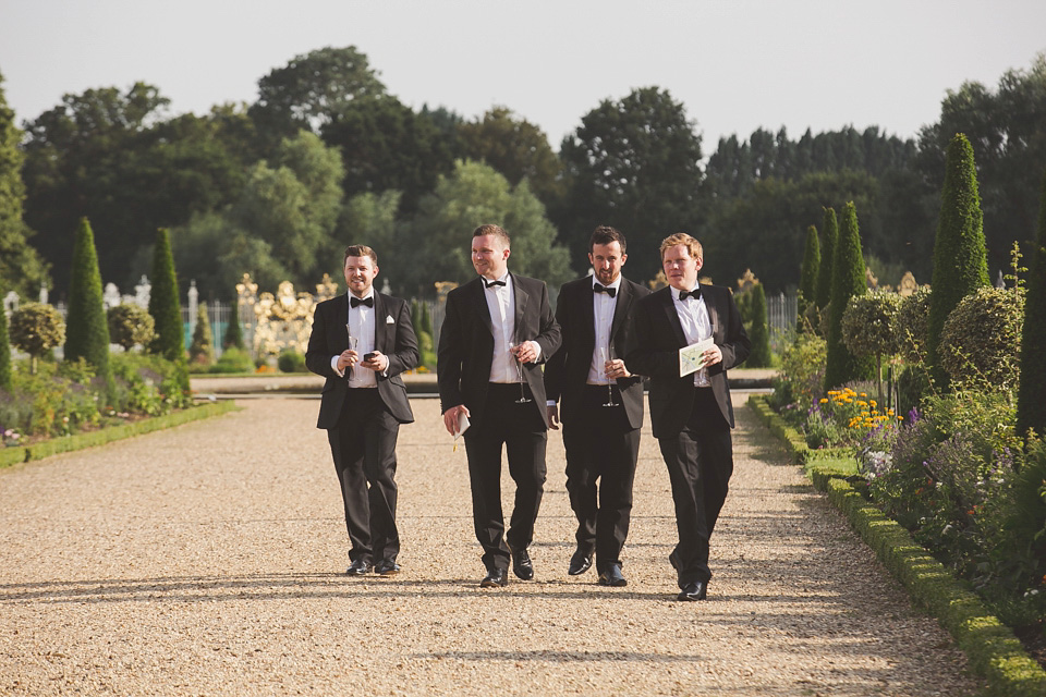 A regally elegant Hampton Court Palace wedding, with a bride wearing Justin Alexander and her bridesmaids in cobalt blue Ghost dresses. Photography by Nick Rose. hampton court palace wedding, justin alexander wedding dress, cobalt blue bridesmaid dresses, regal wedding