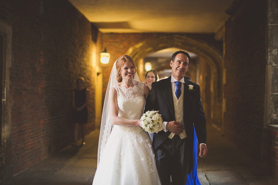 A regally elegant Hampton Court Palace wedding, with a bride wearing Justin Alexander and her bridesmaids in cobalt blue Ghost dresses. Photography by Nick Rose. hampton court palace wedding, justin alexander wedding dress, cobalt blue bridesmaid dresses, regal wedding