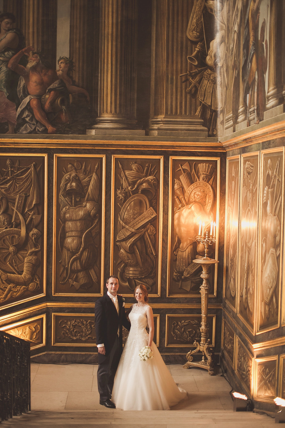 A regally elegant Hampton Court Palace wedding, with a bride wearing Justin Alexander and her bridesmaids in cobalt blue Ghost dresses. Photography by Nick Rose. hampton court palace wedding, justin alexander wedding dress, cobalt blue bridesmaid dresses, regal wedding