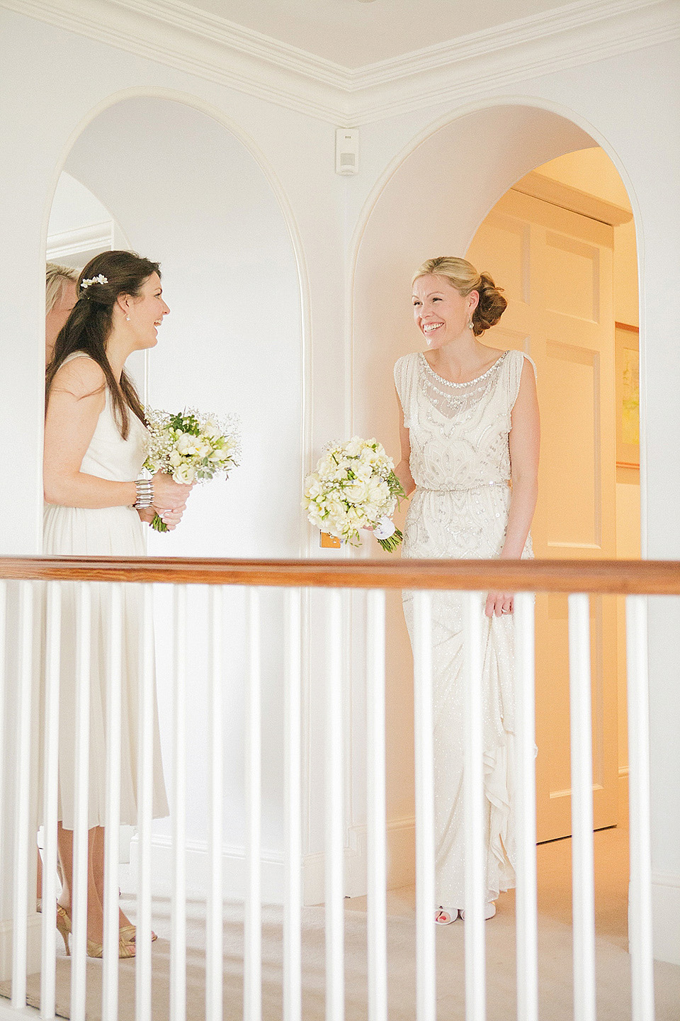 sarah gawler photography, pentillie castle weddings, spring weddings, esme jenny packham, bridesmaids in white