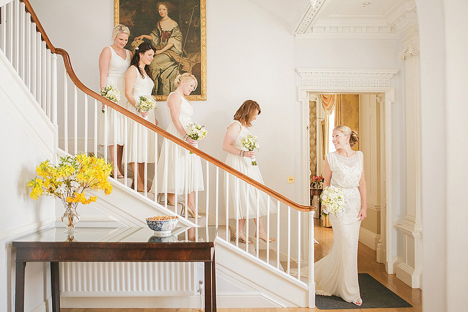 sarah gawler photography, pentillie castle weddings, spring weddings, esme jenny packham, bridesmaids in white