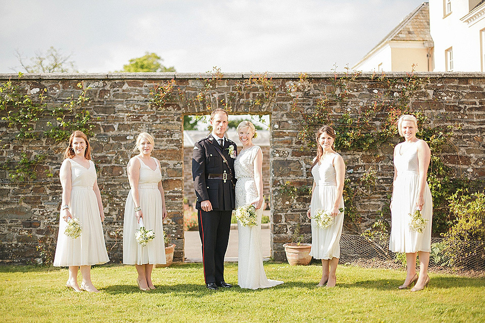 sarah gawler photography, pentillie castle weddings, spring weddings, esme jenny packham, bridesmaids in white