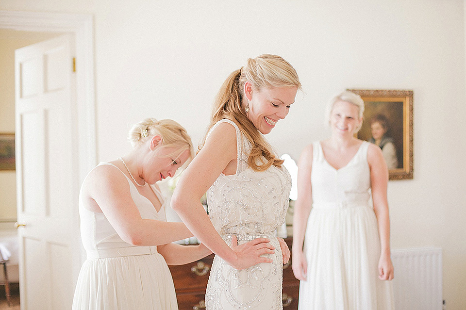 sarah gawler photography, pentillie castle weddings, spring weddings, esme jenny packham, bridesmaids in white