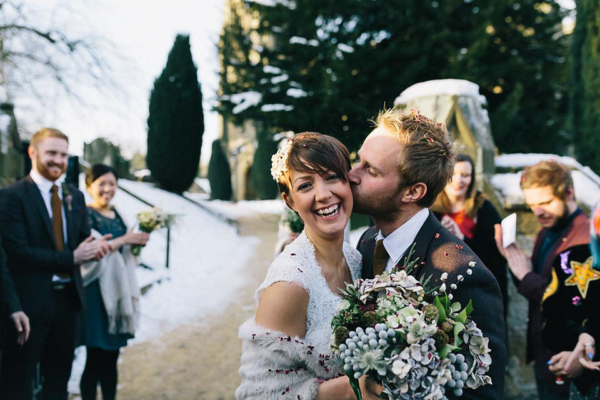 Maggie Sottero Lace for a Chic and Snowy Winter Wedding in Muted Tones