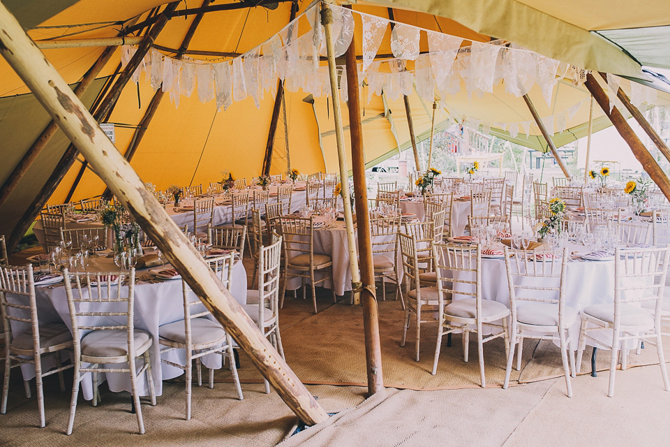 A bride wearing San Patrick for her Humanist handfasting ceremony at Talton Lodge. Photography by Sara Lincoln.