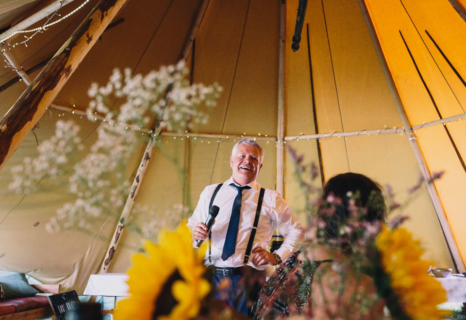 A bride wearing San Patrick for her Humanist handfasting ceremony at Talton Lodge. Photography by Sara Lincoln.