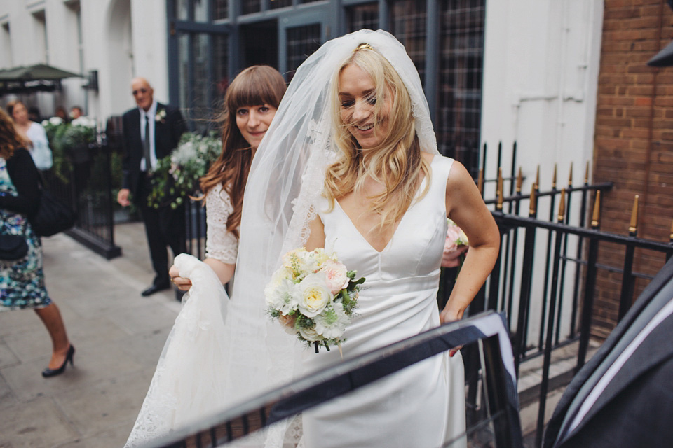 slipper satin, charlie brear, london pub wedding, LM Weddings Photography