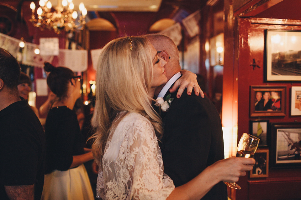 slipper satin, charlie brear, london pub wedding, LM Weddings Photography