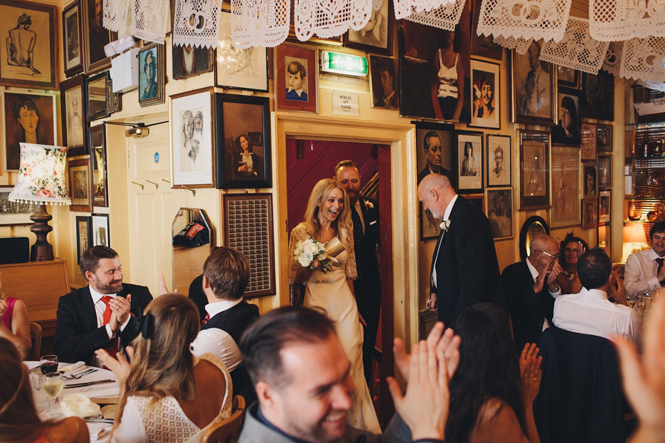 slipper satin, charlie brear, london pub wedding, LM Weddings Photography