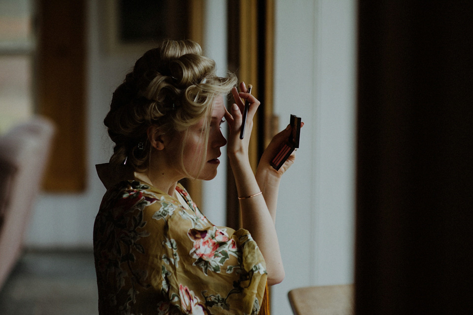 A wedding at Crear on the West Coast of Scotland, featuring moss and antlers and a Midsummer Nights Dream style bride in her Rowanjoy dress and floral circlet by Myrtle & Bracken Florists. Images by Kitchener Photography. crear, scotland, kitchener photography, worldly nomad fimls, myrtle and bracken, midsummer nights dream