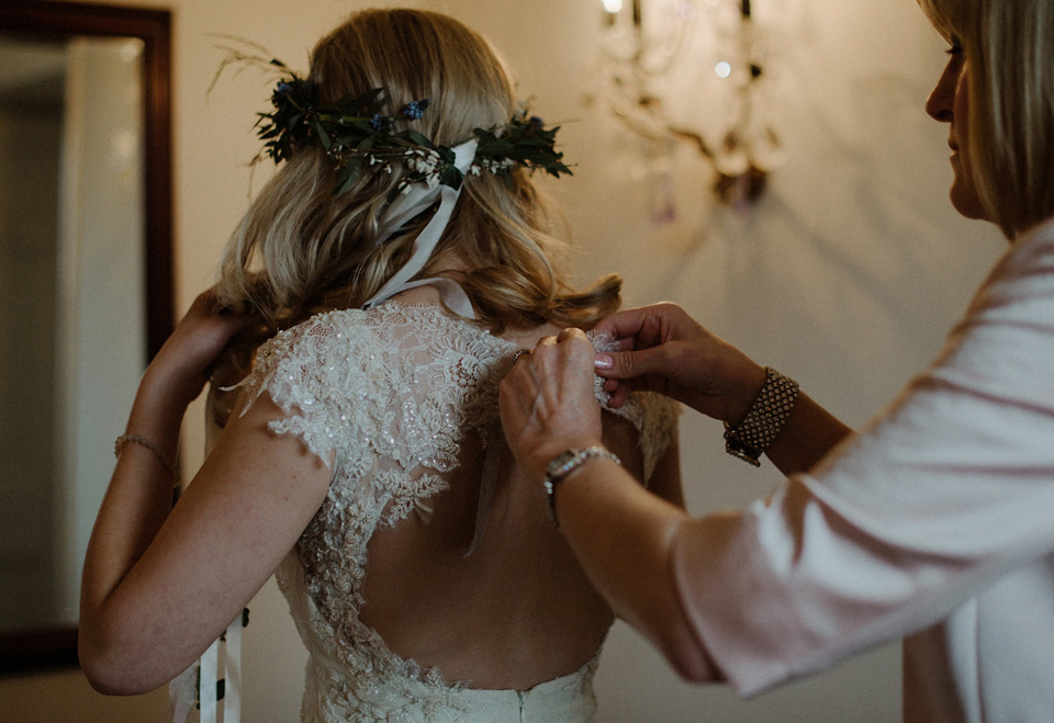 A wedding at Crear on the West Coast of Scotland, featuring moss and antlers and a Midsummer Nights Dream style bride in her Rowanjoy dress and floral circlet by Myrtle & Bracken Florists. Images by Kitchener Photography. crear, scotland, kitchener photography, worldly nomad fimls, myrtle and bracken, midsummer nights dream