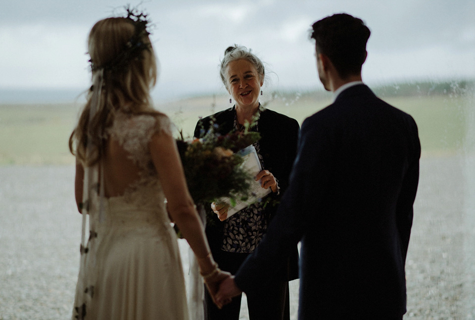 A wedding at Crear on the West Coast of Scotland, featuring moss and antlers and a Midsummer Nights Dream style bride in her Rowanjoy dress and floral circlet by Myrtle & Bracken Florists. Images by Kitchener Photography. crear, scotland, kitchener photography, worldly nomad fimls, myrtle and bracken, midsummer nights dream