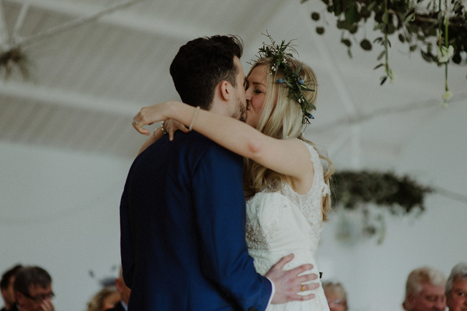A wedding at Crear on the West Coast of Scotland, featuring moss and antlers and a Midsummer Nights Dream style bride in her Rowanjoy dress and floral circlet by Myrtle & Bracken Florists. Images by Kitchener Photography. crear, scotland, kitchener photography, worldly nomad fimls, myrtle and bracken, midsummer nights dream