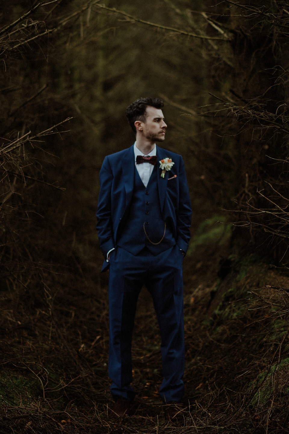 A wedding at Crear on the West Coast of Scotland, featuring moss and antlers and a Midsummer Nights Dream style bride in her Rowanjoy dress and floral circlet by Myrtle & Bracken Florists. Images by Kitchener Photography. crear, scotland, kitchener photography, worldly nomad fimls, myrtle and bracken, midsummer nights dream