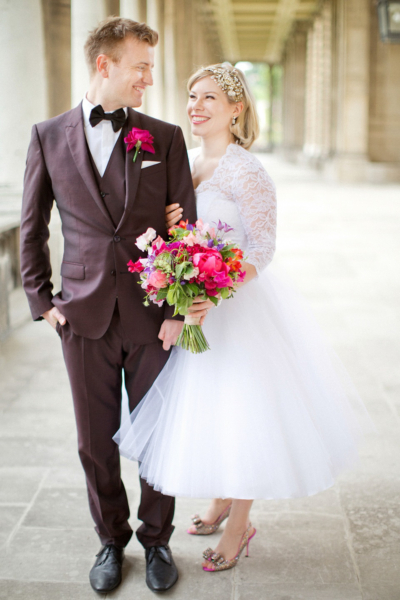 A 50’s Inspired Candy Anthony Gown For A Colourful British American Wedding in London