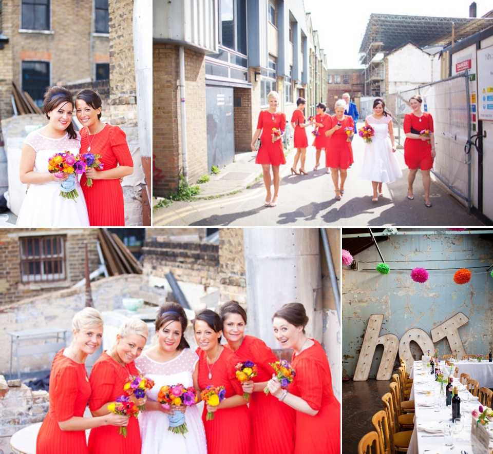 bridesmaids in red
