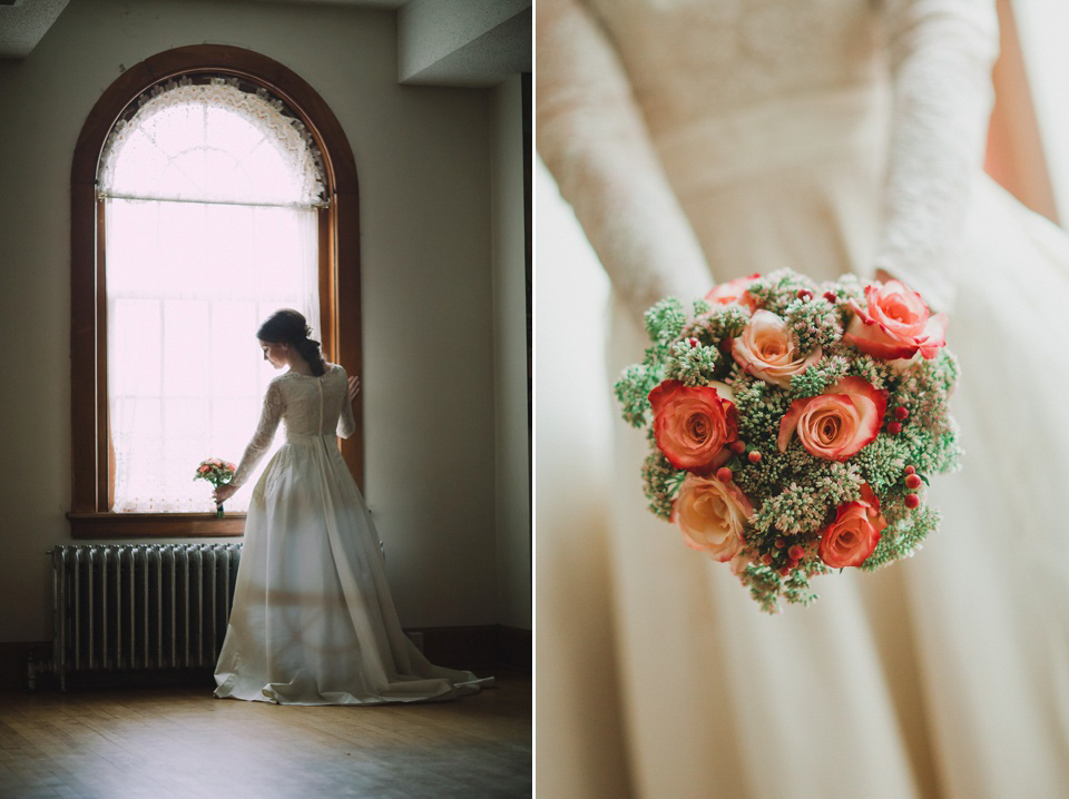 An original 1960s vintage wedding dress worn by Bride Jen for her sweet and stylish Minnesota wedding. Photography by Carla Boecklin. Carla Boecklin photography, Minnesota weddings, 1960's vintage