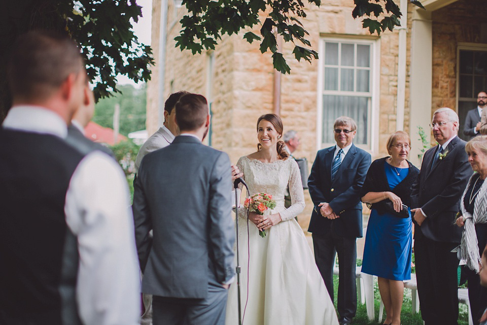 An original 1960s vintage wedding dress worn by Bride Jen for her sweet and stylish Minnesota wedding. Photography by Carla Boecklin. Carla Boecklin photography, Minnesota weddings, 1960's vintage