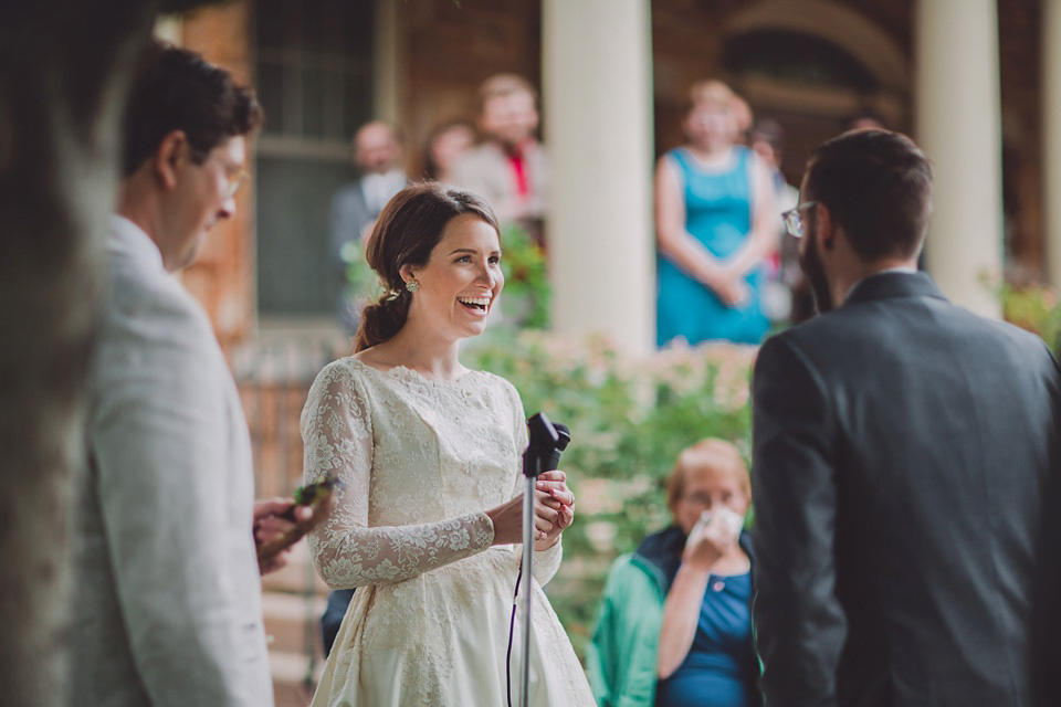 An original 1960s vintage wedding dress worn by Bride Jen for her sweet and stylish Minnesota wedding. Photography by Carla Boecklin. Carla Boecklin photography, Minnesota weddings, 1960's vintage
