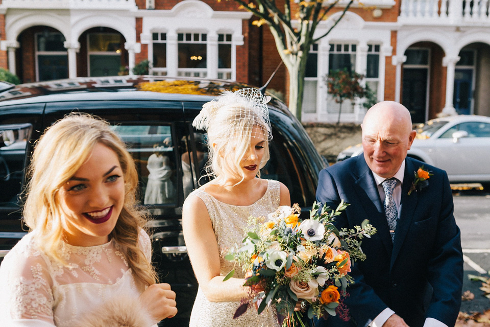 A Sarah Seven Sequin Dress for a Glamorous Autumn Wedding at Hampton Court House. Images by Eclection Photography.