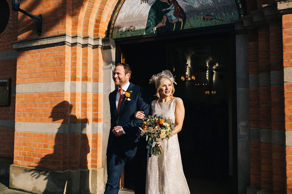 A Sarah Seven Sequin Dress for a Glamorous Autumn Wedding at Hampton Court House. Images by Eclection Photography.