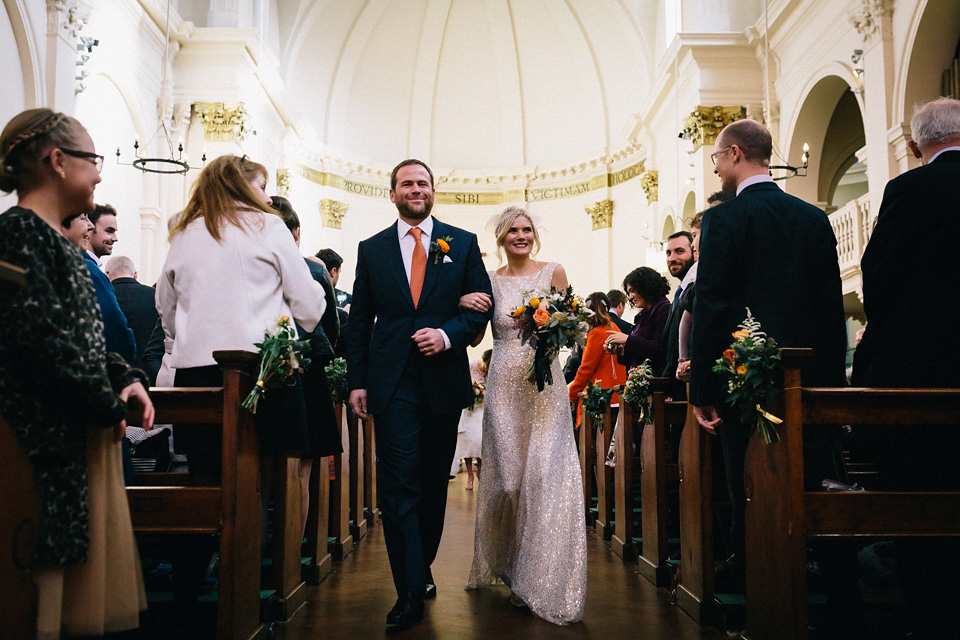 A Sarah Seven Sequin Dress for a Glamorous Autumn Wedding at Hampton Court House. Images by Eclection Photography.