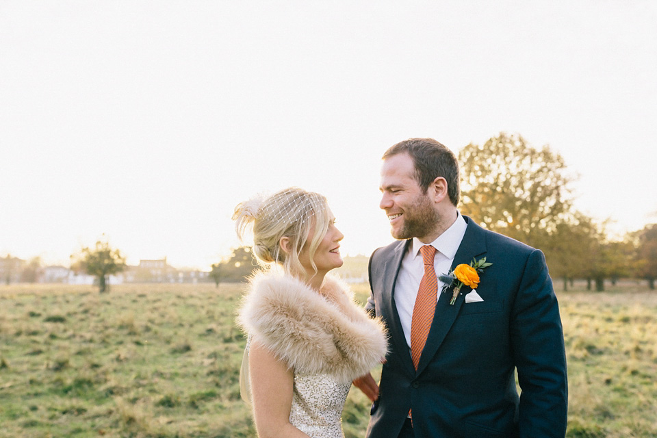 A Sarah Seven Sequin Dress for a Glamorous Autumn Wedding at Hampton Court House. Images by Eclection Photography.