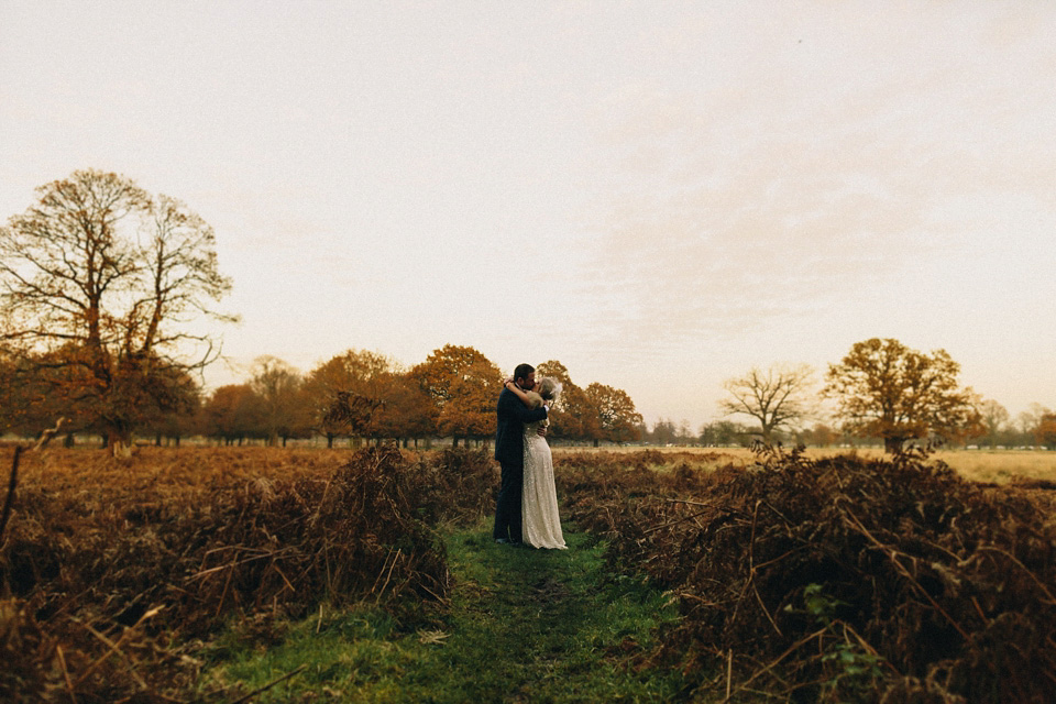 A Sarah Seven Sequin Dress for a Glamorous Autumn Wedding at Hampton Court House. Images by Eclection Photography.