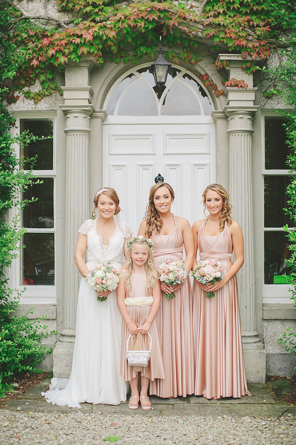 rose pink wedding, dentelle by jenny packham, elegant romantic wedding