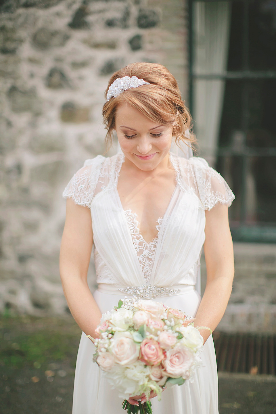 rose pink wedding, dentelle by jenny packham, elegant romantic wedding