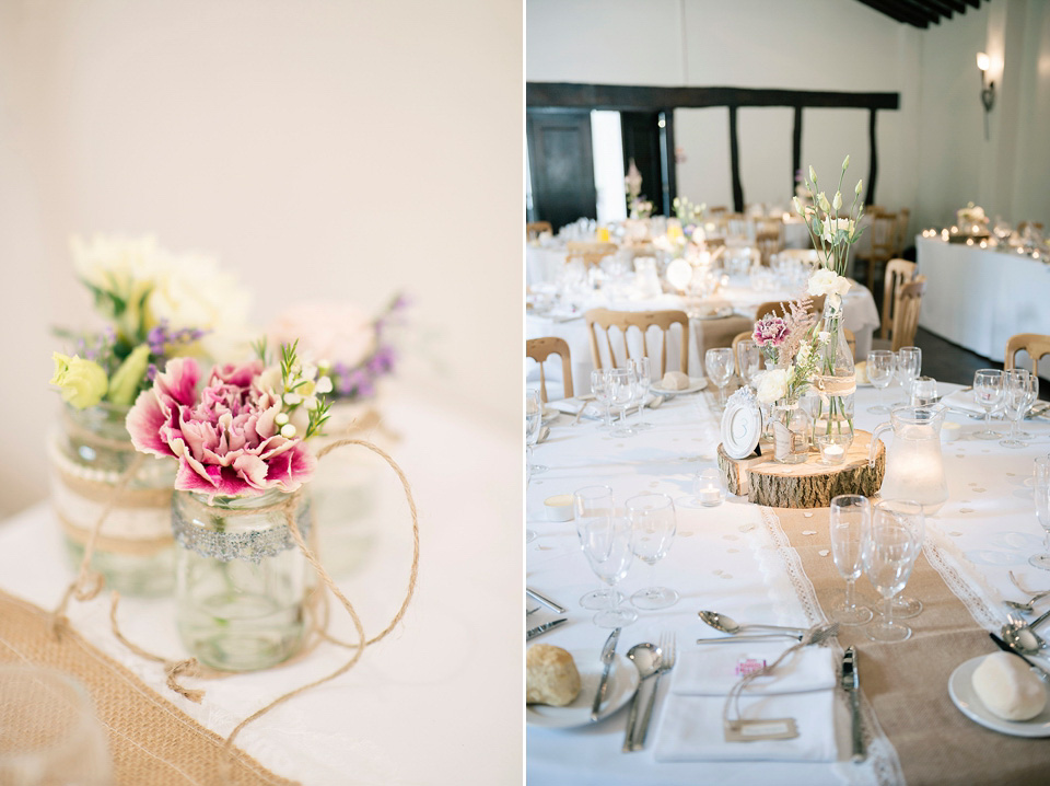 The bride wears a Bo & Luca headpiece and pretty Pronovias gown for her Summer country house wedding at Woodhall Manor in Suffolk. Photography by Kathryn Hopkins.