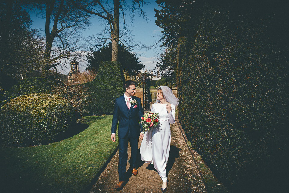 1960s vintage wedding dress, 1960s vintage wedding veil, broughton hall estate skipton wedding venue, shutter go click wedding photography, lovemydress bride, vintage wedding, 1960s vintage wedding, pouffy veil