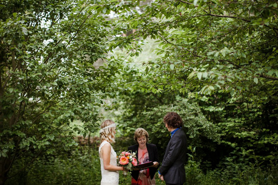 boho bride, elopement, woodland elopement, scottish wedding, flannels australia wedding dress, christopher currie photography, intimate outdoor wedding, humanist wedding, handfasting ribbons