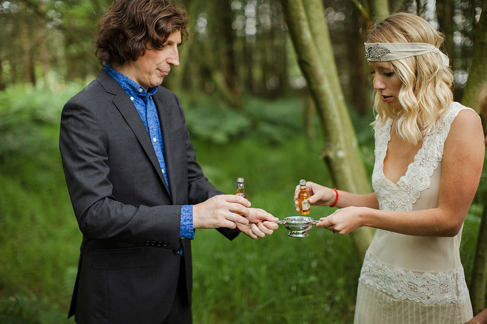 boho bride, elopement, woodland elopement, scottish wedding, flannels australia wedding dress, christopher currie photography, intimate outdoor wedding, humanist wedding, handfasting ribbons